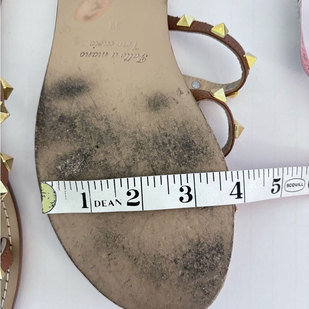 Studded Strappy Tan Leather Sandals Made in Italy Size 39 - Picture 7 of 9
